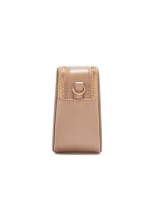 Beige small women's handbag TOREC-1126-1D(W26), product view from the side on a white background.