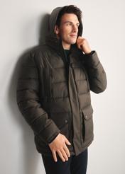 Men's olive winter jacket KURMT-0379-57(Z25) - front product view of the model against a white background. Half of the silhouette visible.