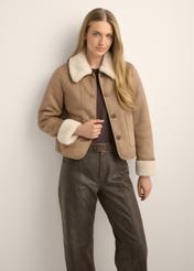 Camel short women's sheepskin coat KOZDP-0016-1D(Z26)