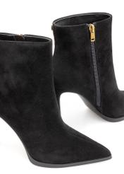 Black suede high heel ankle boots BUTYD-1207-99(Z25), close-up of the product detail on a white background.