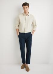 Beige men's cotton shirt KOSMT-0356-1A(W26), front view of the product on the model. Full body visible.