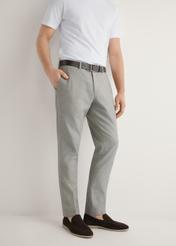Men's beige suit trousers SPOMT-0098-1B(W26), front view of the product on the model. Half of the silhouette visible.