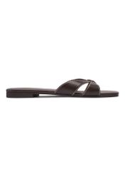 Dark brown leather women's mules BUTYD-1227-1I(W26), side view of the product on a white background.
