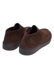 Dark brown suede men's shoes BUTYM-0549-1I(Z26), back view of the product on a white background.