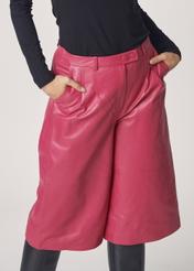 Pink leather short pants for women SPODS-0027-1157(Z21)-01