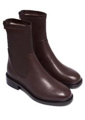 Dark brown leather women's ankle boots BUTYD-1296-1I(Z26), diagonal product view on white background.