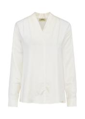 Cream shirt with V neckline for women BLUDT-0171-12(W24)-04