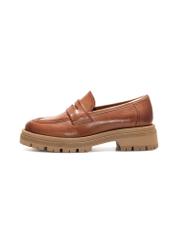 Women's brown leather moccasins BUTYD-1187-87(Z25), side view of the product on a white background.