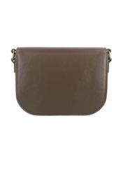 Small khaki women's messenger bag with decorative clasp TOREC-1243-8D(Z26), back view of the product on a white background.