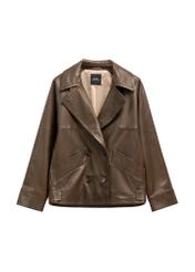 Women's oversize brown leather jacket KURDS-0592-1K(Z26) - front product view, on white background.