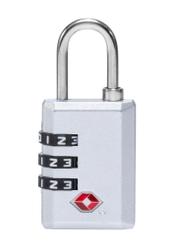 Silver TSA combination padlock AW-015-0002-92(W25), product back view on white background.