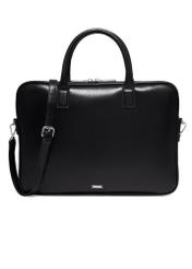 Black leather elegant laptop bag TORES-1344-99(Z26) - front product view, on white background.