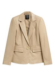 Beige women's leather jacket KURDS-0445-1B(W26), front product view on white background.