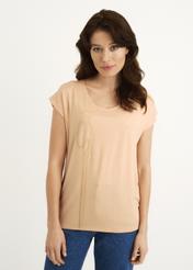 Peach V-neck T-shirt for women TSHDT-0084-30(W22)-01