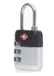 Silver TSA combination padlock AW-015-0004-92(W25), diagonal product view on white background.