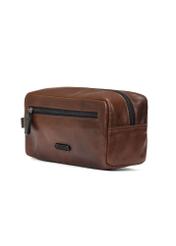 Men's brown leather cosmetic bag TORMS-0106-1H(W26), diagonal product view on white background.