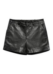Women's leather black shorts SPODS-0007-99(KS), front product view on white background.