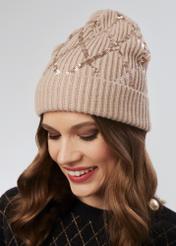 Women's beige winter cap CZADT-0155-81(Z23)-01