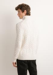 Men's cream turtleneck with decorative weave SWEMT-0206-0B(Z26), back view of the product on the model. Half of the silhouette visible.