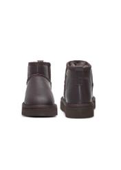 Dark brown women's leather snow boots BUTYD-1219-1I(Z26), front and back product view on white background.