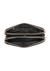 Black women's messenger bag with monogram TOREC-0205F-98(Z25), product view inside on white background.
