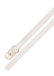 Women's white leather belt PASDS-0320-0B(W26), top view of the product on a white background.