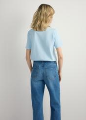 Light blue women's basic T-shirt TSHDT-0120-7A(W26), back view of the product on the model. Half of the silhouette visible.
