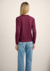 Women's burgundy cotton longsleeve LSLDT-0052-4D(Z26), back view of the product on the model. Half of the silhouette visible.