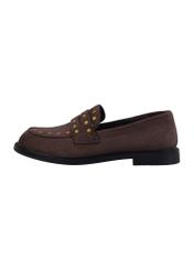 Dark brown suede women's moccasins BUTYD-1329-1I(Z26), side product view on white background.