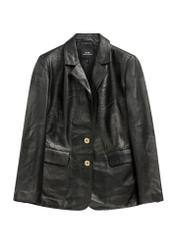 Women's black PLUS SIZE leather jacket KURDS-0645L-99(W26) - front product view, on white background.