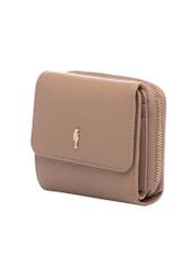 Small pink leather women's wallet PORES-0802H-5D(W26), diagonal product view on white background.