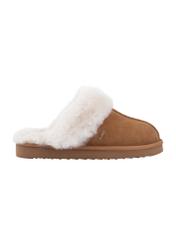 Beige slip-on snow boot style slippers BUTYD-1137-82(Z24), side product view on white background.