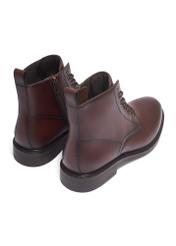Dark brown men's leather ankle boots BUTYM-0580-1I(Z26), product view from the back on a white background.