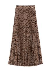 Dark beige women's pleated skirt SPCDT-0116-86(Z25), front product view on white background.