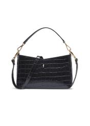 Black croco leather handbag TORES-1326-9G(Z26), front product view on light background.
