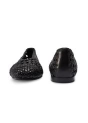 Women's black braided ballet flats BUTYD-1251-99(W26), front and back product view on white background.