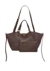 Brown women's shoulder bag TOREC-1231-1H(Z26), front product view with cosmetic bag on white background.