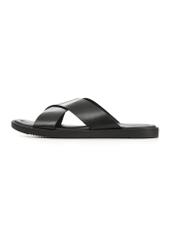 Men's black leather flip-flops BUTYM-0536-99(W26), side view of the product on a white background.