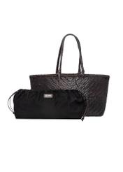 Dark brown woven women's handbag TORES-1301-1I(W26), product view with cosmetic bag on white background.