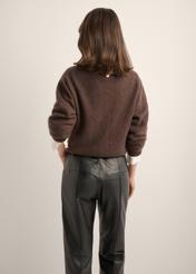 Women's woolen brown sweater SWEDT-0265-1I(Z26), product view from the back on the model. Half of the silhouette visible.