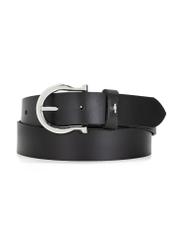 Black leather women's belt PASDS-0274-99(Z26), product view from the front on a white background.