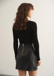 Black imitation leather skirt SPCDP-0003-99(W23)-02