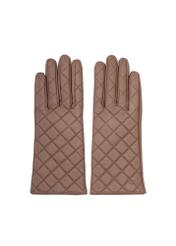 Women's camel leather gloves REKDS-0079A-24(Z25), product view from the front on a white background.