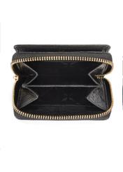 Small women's black leather wallet PORES-0815A-99(Z25), product view from the inside on a white background.-02