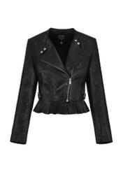 Women's short black leather jacket KURDS-0476-1311(W24)-03