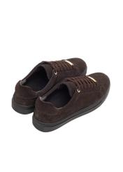Dark brown suede women's sneakers BUTYD-1068-1I(Z26), product view from the back on a white background.