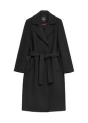 Black long women's coat PLADT-0048B-99(Z25), front product view on white background.