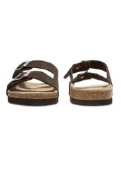 Men's dark brown leather flip-flops BUTYM-0495-1I(W26), front and back view of the product on a white background.