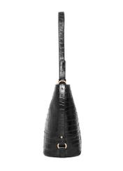 Black leather handbag with a crocodile-skin effect, model TORES-1417-9G(Z26); side view of the product on a white background.