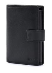 Men's leather wallet in black PORMS-0630A-9I(W26), diagonal product view on a white background.